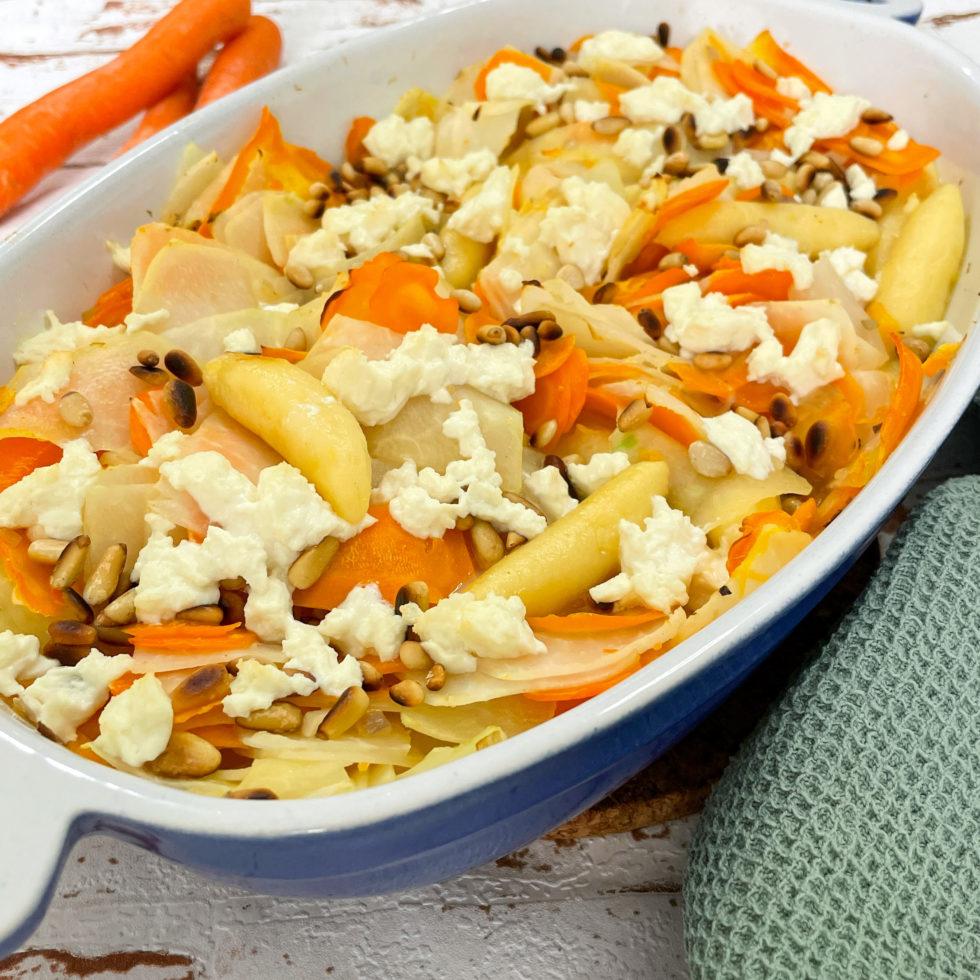Schupfnudel Auflauf mit Möhren und Kohlrabi - Paradieskueche